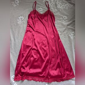 Vintage Candy Red Lace Trim Nightgown